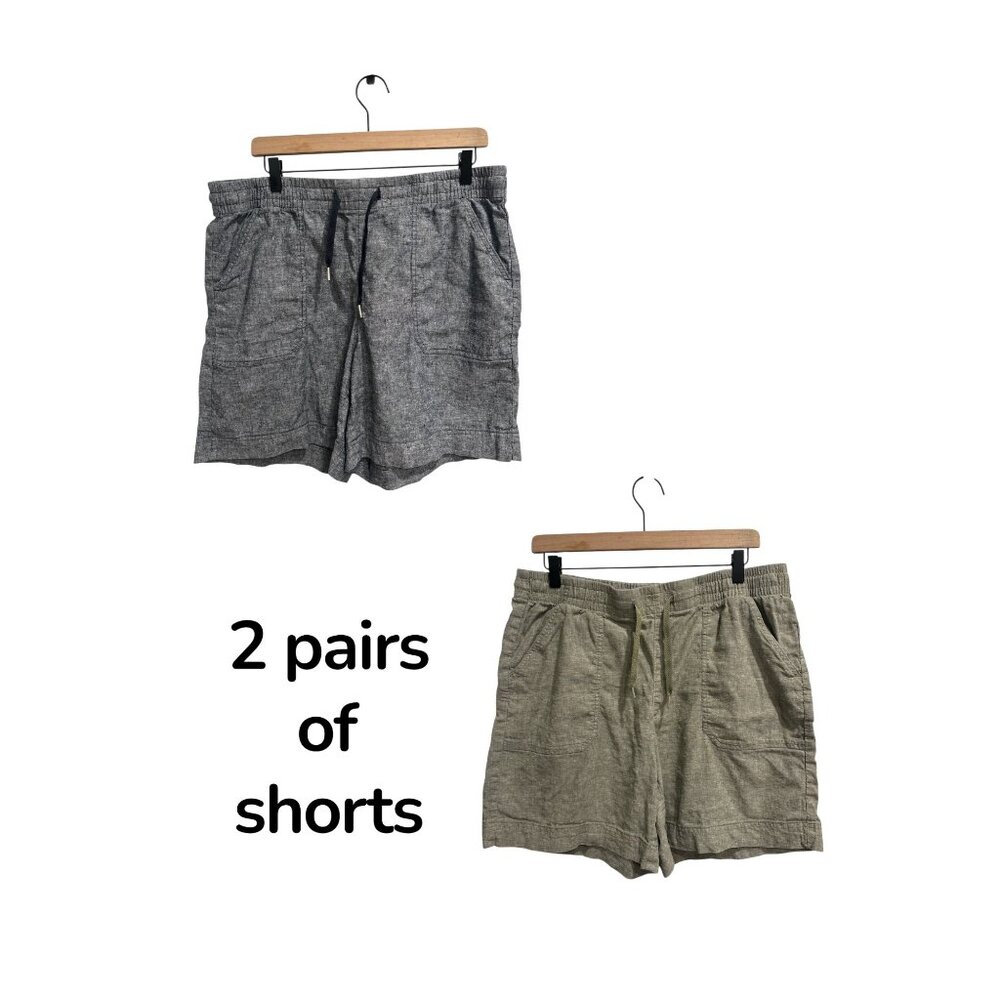 Orvis Linen Blend Shorts Lot 2 Size 16 Elastic Waist Casual Summer - Picture 2 of 12